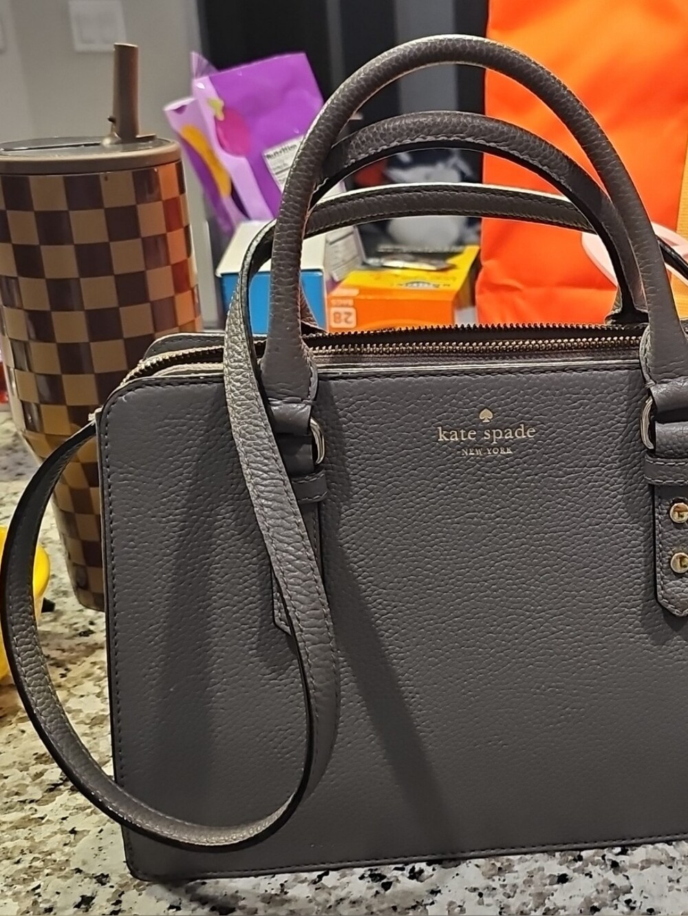 kate spade Gray Pebbled Leather Satchel with Top Handles